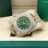 Reloj Presidente con diamantes completo 128238 esfera verde 43 mm oro hombres relojes de pulsera automáticos Caja