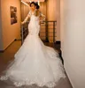 Vintage Mermaid Wedding Dresses Gowns High Neck Illusion Long Sleeves Floor Length 3D Floral Flowers Crystal Beaded Open Back Bridal Ocn Formal Wears 403