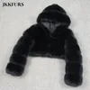 Kvinnors päls faux vinter varm kappa mode huva riktig jacka tjock ytterkläder fluffy äkta läder s7894 220829