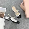 Miu Mary Jane Baotou Sandals Женские густой каблуки Жемчужные цвета контрастируют с пустыми туфлями средней летни