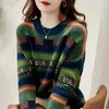 Maglione Autunno Inverno Personalità Contrasto di colore a righe Girocollo a maniche lunghe Pullover allentato Top lavorato a maglia Abbigliamento donna 220822