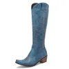Couture des bottes de cowboy occidentales pour femmes talons hauts cowgirl dames printemps automne chaures longs knee super taille j220805