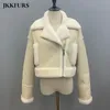 Womens Short Real Shearling Coat Genuine Lambskin Leather Coat Warm Real Wool Winter Double Face Jacket S3658 220822