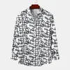 Men's Casual Shirts Workout Long Sleeve Tee Male Autumn Line Print Shirt Turn Down Collar BlouseMen's