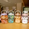 Kawaii Bear Water Bottle Cute Kids School Outdoor avec paille Portable Strap Plastic 1000ml