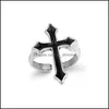 Bandringar Vintage Black Big Cross Open Ring For Women Party Jewelry Men Trendy Gothic Metal Finger Drop Delivery 2021 Yydhome DH5NM