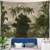 Arazzo vintage con palma, foglie tropicali, appeso a parete, motivo paesaggistico, sfondo per la casa bohemien, arredamento per soggiorno J220804