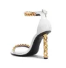 Summer Women Heels Sandals Shoes Chain-link Strappy Leather Lady High-heeled Party Wedding