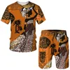 Tute da uomo African 3D Print Set da due pezzi da uomo Stile etnico Coppia Streetwear Completi Estate T-shirt / pantaloncini / completo Casual Folk Trac