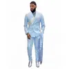 Sky Blue Men Wedding Tuxedos Set 2 Pieces Mönster Slim Fit Peaked Lapel Outfits Blazer Wear