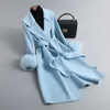 Womens Wool Blend Coats Fashion Cashmere Trench Lady Lady Elegant Long Fur Jackets sobretudo de manguito QN3681 220829