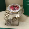 Full Diamond Red Dial President Watch 128238 Sapphire Big Diamond Bezel 43mm Gold Men Automatiska mekaniska handledsklockor med originallåda