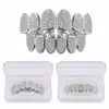 Andere Herren Hip Hop Fang Top Bottom Teeth Grillzs Set Gold Silber Farbe Micro Pave Weiß CZ Strass Bling Iced Out Rapper SchmuckOthe