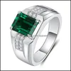 مع الحجارة الجانبية الزرق Zircon Sier Ring Fashion العصرية رجال الأعمال المدونة baguette الماس Men