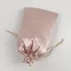 20st Rose Gold Silk Presentväskor Satin Drawstring Pouch Makeup Shoes Clothes Virgin Hair Wig Cosmetic Packaging Bag Storage Print 220822