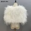 Womens Real Ostrich Feather Ponchos Natural Fur Wedding Bride Shawls Turkey Feather Capes S4645 220822