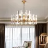 Lámparas colgantes Post Modern All Copper Chandeliers American Style Villa El Decoración interior Luxury Long Strips Crystal E14 Lighting FixturePendant