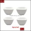 Tigelas 4pcs/conjunto Super White Porcelain Square Salad Bowl Housed Fruit Sopa Rice Dinner Car￢mica Cer￢mica Droga de Bola Drop De Yydhome Dhaqj