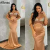 Sexy Off Arwary Champagne Mermaid Вечерние платья для женщин Sparkly Crystalls Beaded Prom Party Gowns Arabic Aao Ebi Satin Vintage Formal Event vestidos CL0933