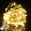 Luzes de fada com controle remoto, tiras de LED operadas por bateria USB, temporizador, fio de cobre, decoração de Natal, luzes à prova d'água