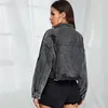 Women's Jackets Women Spring Female Long Jacket Fall Dark Gray Sleeve Short Cropped Jeans Black Casual Ladies Denim