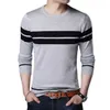 Herbst Herren Strickpullover T-Shirt Bequemer O-Ausschnitt Langarm Pullover Streifen Patchwork Pullover Lässiges Bottoming Shirt für den Winter 220822