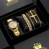 Polshorloges heren Watch vintage gouden automatische mechanische beweging ketting bracelet cadeau set mode roestvrijstalen band polshorloges