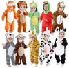 Animal Cosplay Flannel piżamowy kreskówka Baby Rompers Zimowe lwanie/tygrys/lis/panda kostium dla dziewcząt chłopcy dziecięce kombinezon dla niemowląt