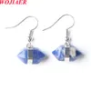 WOJIAER Vintage Hexagonal Dangle Natural Sodalite Turquoises Stone Earrings Women Girls Charm Family Friends Party Jewelry Gift BO991