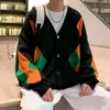 Men's Jackets Autumn Male Casual Knit Jacket Tops Korean Men's Knitted Cardigan Fashion Plaid Man Oversized Sweaters LLL220826