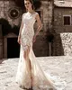 2022 blygsam champagne sjöjungfru bröllopsklänningar med avtagbar kjol vit spets applicerad domstol tåg strand trädgård brudklänningar ba5282y