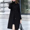 Mulheres de lã feminina moda britânica Botão sólida Botão de lã Coat Women Manga Longa Casacos Mulher Pocket Pocket Slim Outwear MUJER 220826