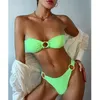 Women's Swimwear Women's Sexy Green Bikini Ring Swimsuit Maillot De Bain Bandeau Push Up Two-piece Set Bathing Suit Women 2022