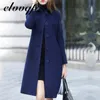 Mulheres de lã feminina moda britânica Botão sólida Botão de lã Coat Women Manga Longa Casacos Mulher Pocket Pocket Slim Outwear MUJER 220826