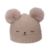 M494 Baby Kids Knitted Hats Ball Cartoon Cat Wool Caps Boys Girls Children Knitting Warm Beanie Hat