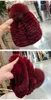 CAPS Winter Fur Hats Real Rex Rabbit Beanie Cap Warm Super Soft High Elastic Wine Red