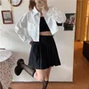 Bluzki damskie koszule Koszule Kobiety biały upraw Top Fashion Long Rleeve Spring Allmatch Vintage Proste koreańskie kieszonkowe kieszonkowe ubrania Femme Chic 220826