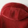 Women's Fur Winter Women's Wool Coat Hooded Collar Long-Sleeved Zipper Soft Delicate Warm Ladies Jacket Simple Fashion Casual
