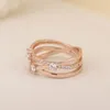18K Gül Altın Köpüklü Üçlü Bant Yüzüğü Pandora için Orijinal Kutu 925 Gümüş CZ Diamond Kadın Kızlar Düğün Tasarımcı Takı Yüzükleri