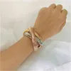 Collane con ciondolo Trio di moda Bracciale flessibile in acciaio inossidabile placcato oro 18 carati Bracciale impilabile ad incastro elasticizzato Triple Ban5311588