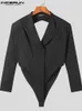 Men's Suits Blazers Blazer Bodysuits Solid Lapel Long Sleeve Streetwear Hollow Out Backless Sexy Casual Clothing INCERUN S-5XL 7 220826