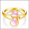 Anillos de banda Gold Cat Animal Cz Ross Cristal de cuarzo Pink Opal Jewelry Venta al por mayor para mujer Chica Ring Drop Delivery 2021 Sport1 Dhxil