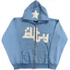 Sudaderas con capucha para hombre, sudaderas Y2k para hombre, sudadera con estampado de letras y estrellas, ropa informal suelta con cremallera, chaquetas góticas de manga larga, abrigos deportivos