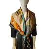 Women 100% Silk Scarf Shawl Oversized Square Cape Carriage Brown 110cm