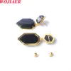 Wojiaer Polygons Shape Stud Earrings Gold Color Color Stone Long Pink Quartz Turquoises Tiger Eye Healing Jewelry Feamle Gift Bo90