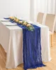 90x400cm Dining Tafel Runner Decoratie Rust Tafeel Doek Bruiloft Decoratie Katoen Gaze Dusty Blue servetten Geschenk