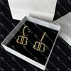 Delicate Double Letter Pendant Earrings Women Charm Golden Studs S925 Silver Designer Eardrops Personality Party Matching Jewelry With Gift Box