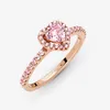 Oro rosa Piedra rosa Amor elevado Anillos de corazón Caja original Conjunto para Pandora Real 925 Plata CZ diamante Mujeres Anillo de bodas