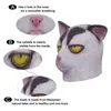 Party Masks Olycklig White Cat Mask Halloween Costume Party Novely Animal Head Rubber Latex Mask 220826