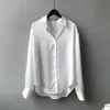 Blouses pour femmes Chemises Chemise en soie satinée Automne Printemps Bureau Boutonné Chic Blouse à épaules tombantes Femmes Haut Blanc Chemises de rue amples Ropa Para Mujer 220826